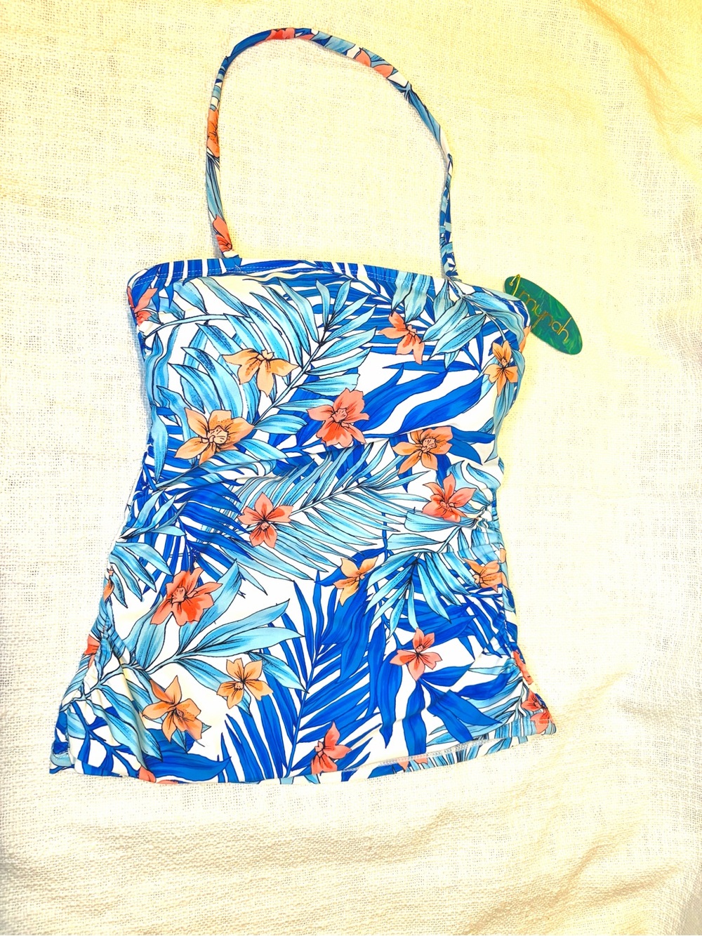 Mynah -  Floral Blue Tropical Tankini Halter Strap - new with tags XS